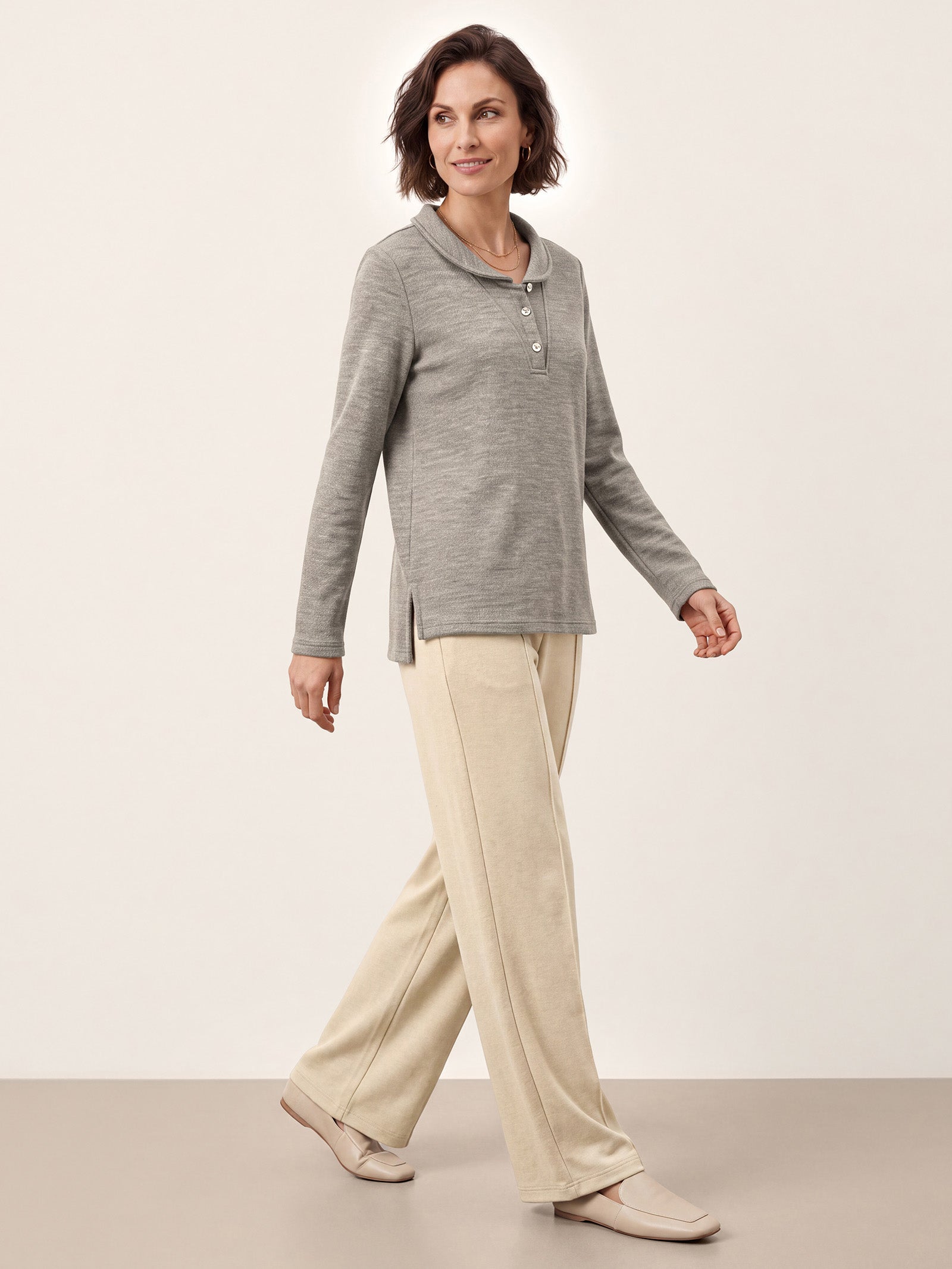 Lyocell Wool Peter Pan Collar Shell Button Knit Top ELIANE