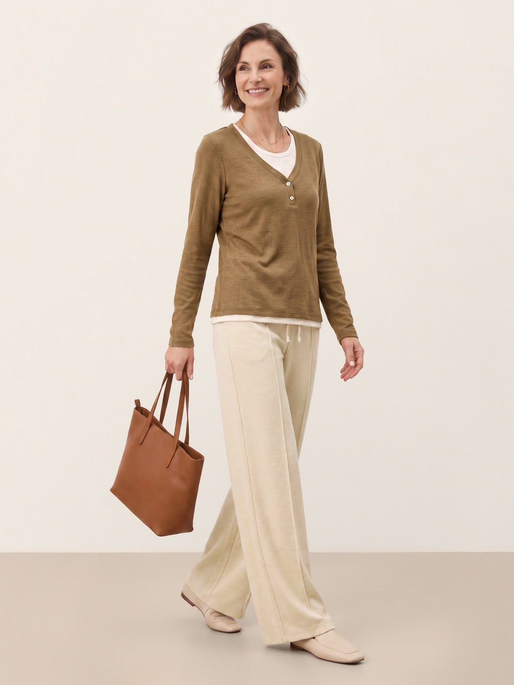 Lyocell Wool Layered Look Button Placket Top SABRINE