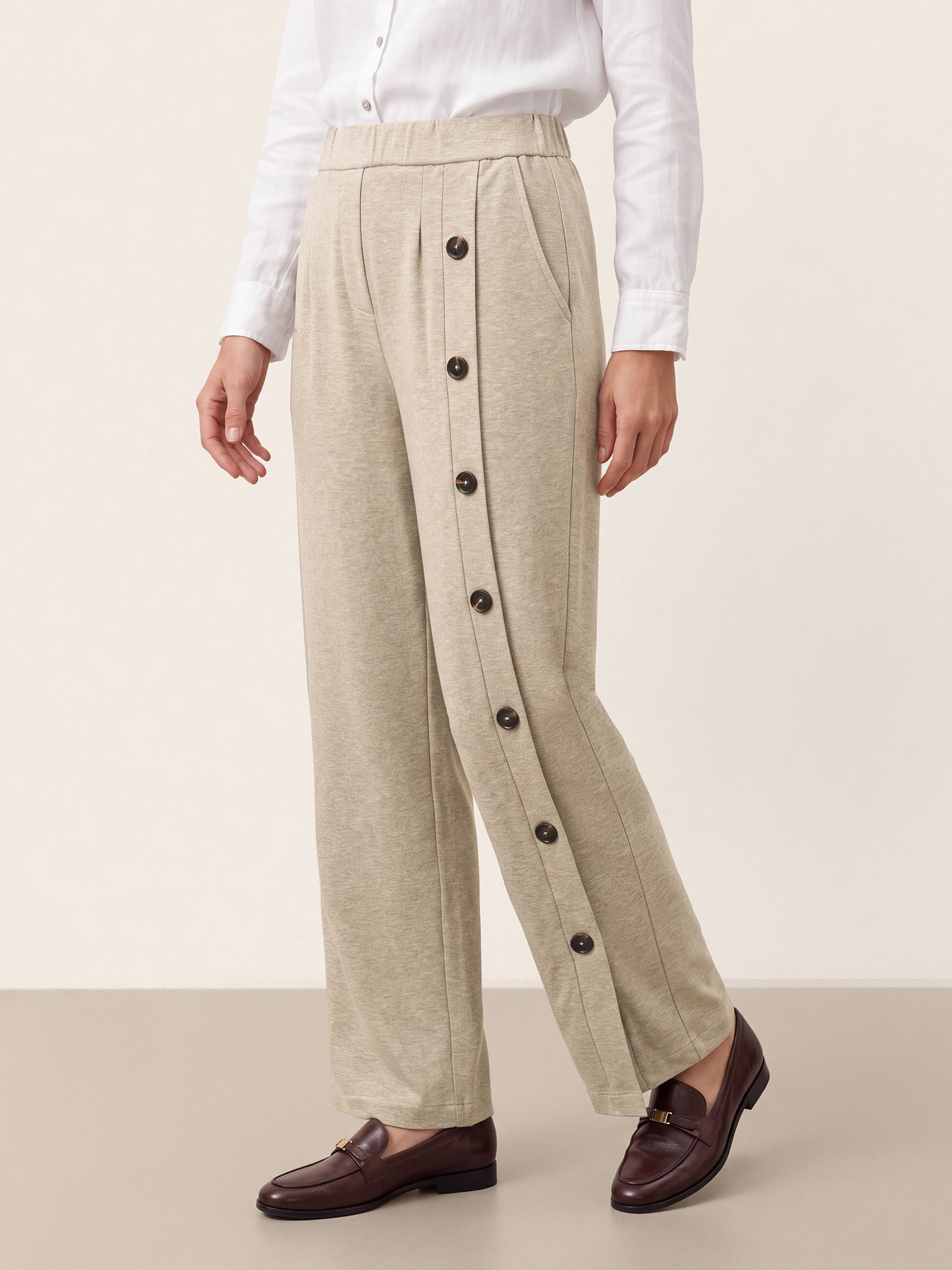 Lyocell Wool Side Button Wide Leg Knit Pants MAREN