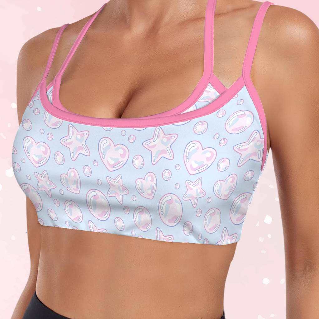 Kawaii Bubbles Double Strap Sports Bra