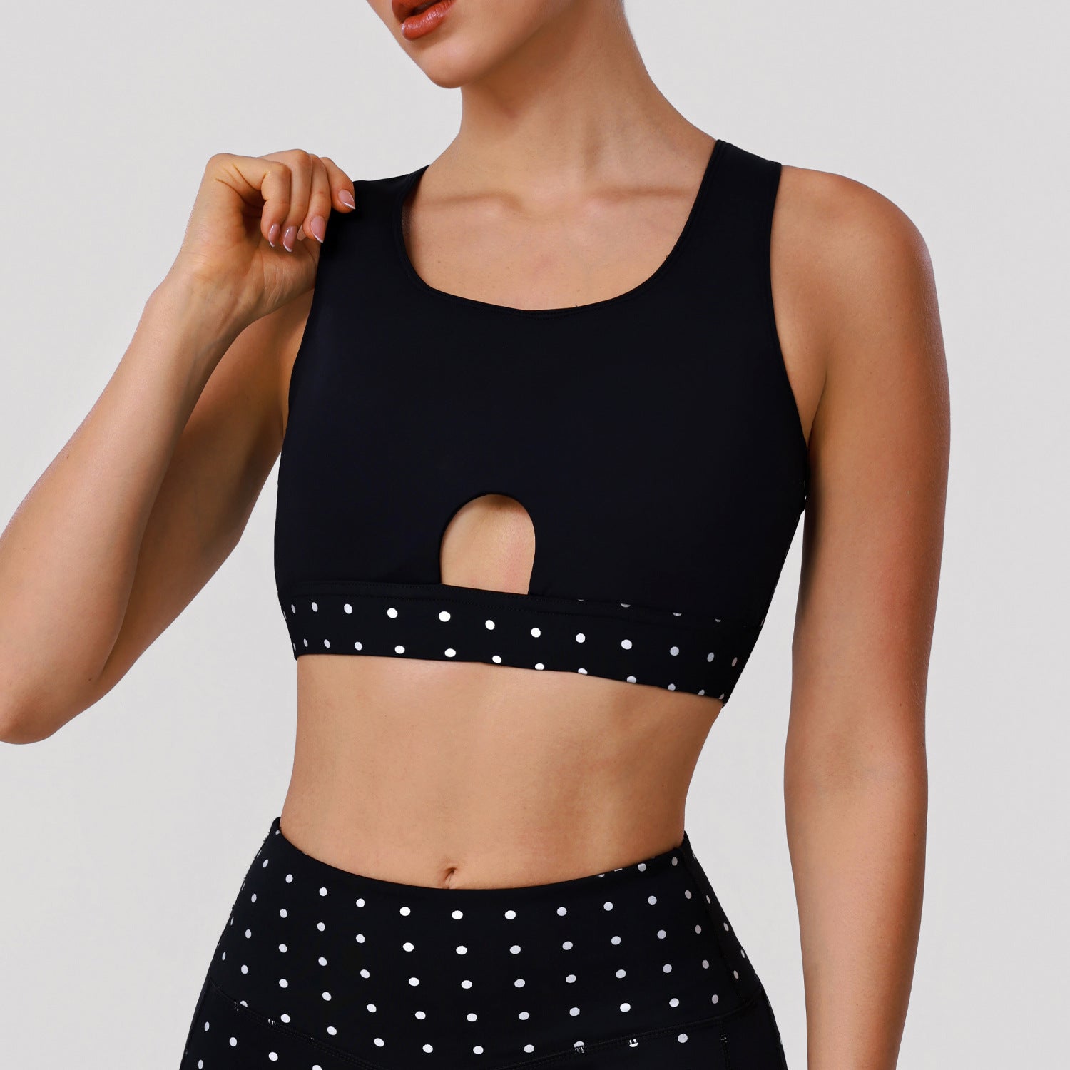 Polka Dot Yoga Bra Stitching Mesh Vest with Pad Beauty Back Push up Shockproof Sports Workout Underwear