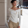 Women Clothing Spring Autumn Elegant Graceful off Shoulder Bottoming Long Sleeve Solid Color