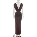 Women Clothing Summer Solid Color Casual Sleeveless Halter Backless Slim Fit Sheath Maxi Dress