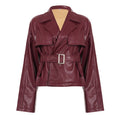 Women Clothing Japanese Buckle Belt Leather Coat Solid Color Windbreaker Sexy Long Sleeved Top Autumn Winter Outer Tower