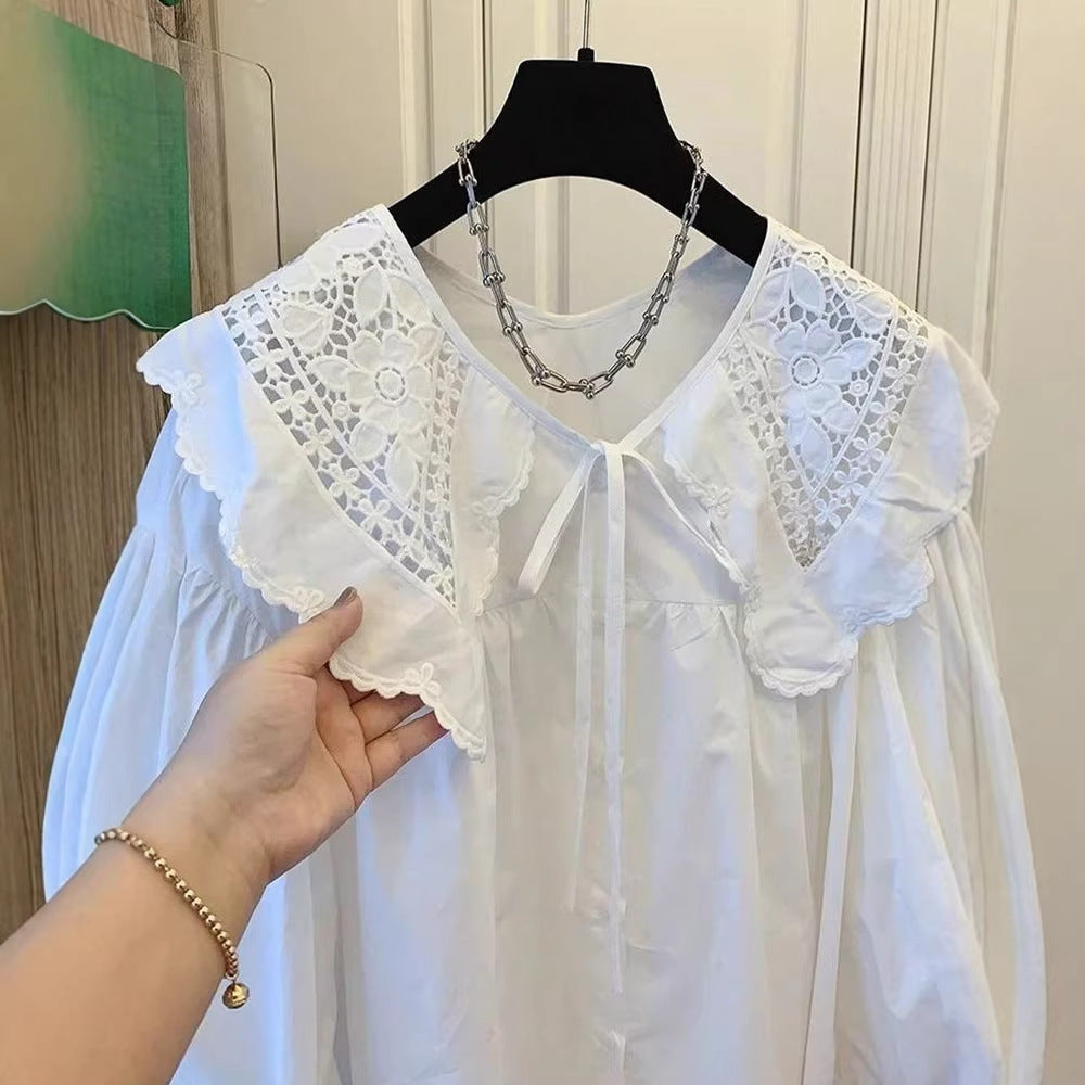 Women Doll Collar Sweet Loose Long Sleeve Shirt Top