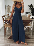 Women Summer Waist Controlled Suspender Wide Leg Jumpsuit