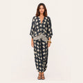 Spring Summer Artificial Linen Printed Batwing Sleeve Dress Loose Vacation Dress for Women