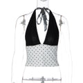 French Contrast Color V neck Halter Vest Summer Polka Dot Sexy Lace up Top