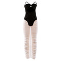 Spring Women Sexy Tube Top Hollow Out Cutout out Top Solid Color Pleated Transparent Skirt Two Piece Sets