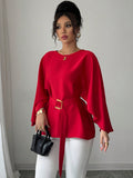French Retro Trumpet Sleeve Round Neck Elegant Slimming Sense Design Top