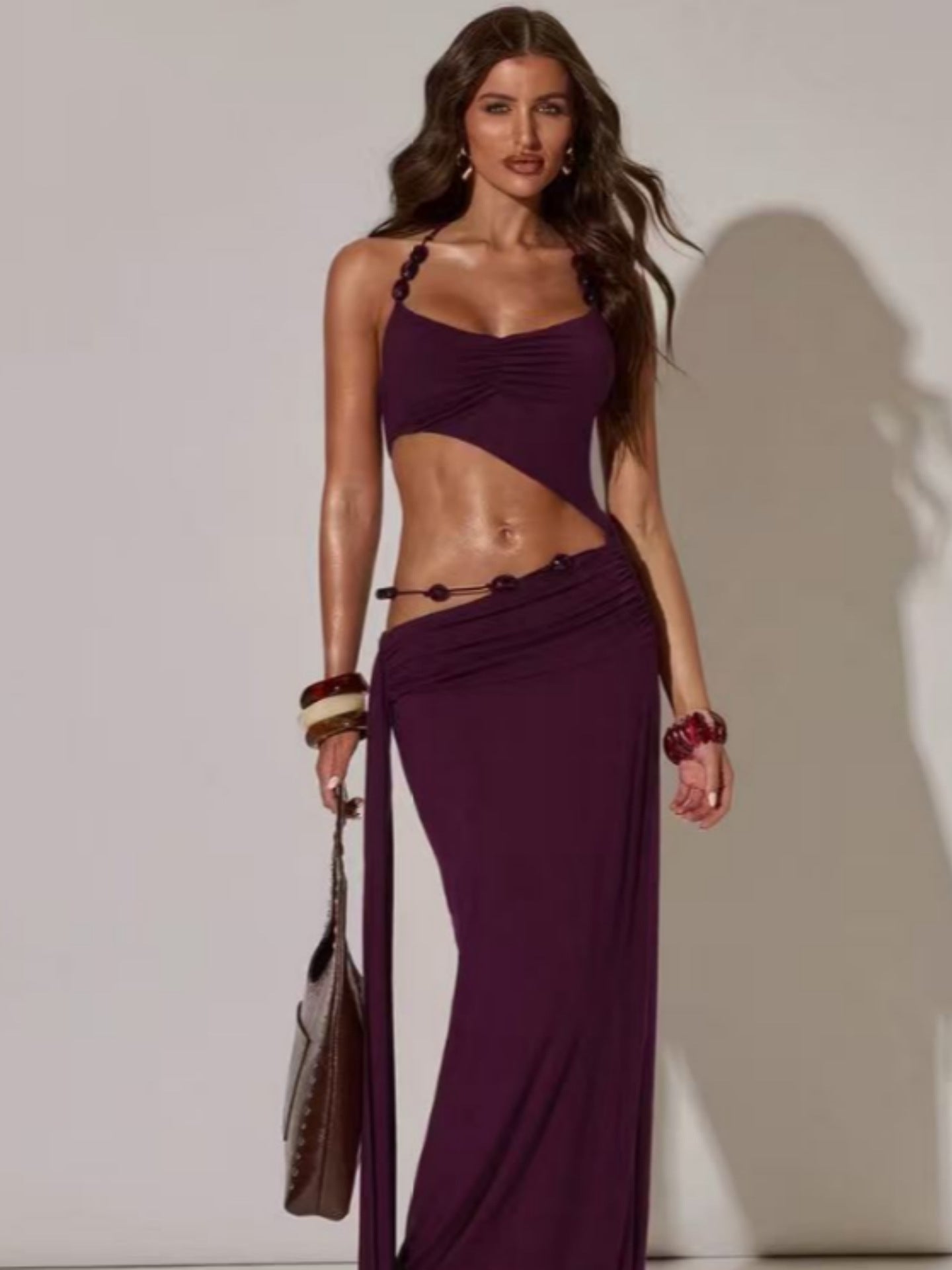 Summer Women Sexy Slim Fit Backless Halter Strap Sheath Dress
