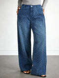 Plus Size Women Starry Sky Straight Loose Drooping Jeans Crocheted High Street Niche Design Wide Leg Pants