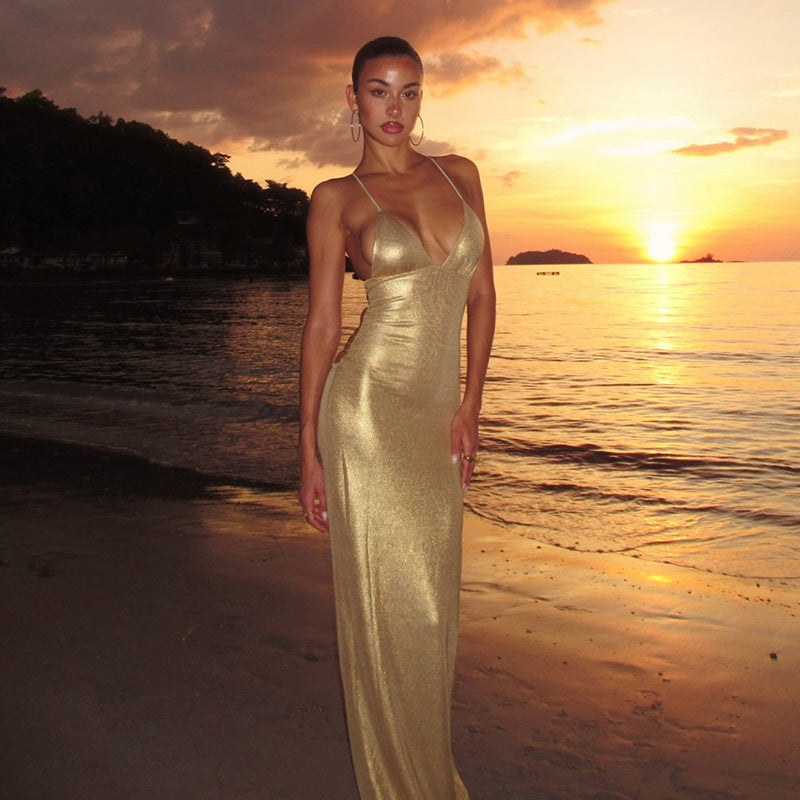 Autumn Winter Women Clothing Trend Sexy Halter V neck Slim Butterfly Dress for Women