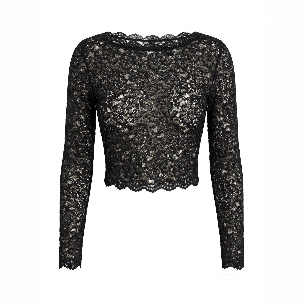 Women Lace Long Sleeved Top Sexy Mesh See through Slim Bottoming Shirt