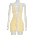 Women Clothing Summer Solid Color Sexy Hollow Out Cutout Out Backless Sleeveless Lace Mini Short Dress