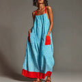 Striped Strap Dress Summer Elegant Travel Holiday Women Long