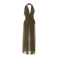 Spring Women Deep V Plunge neck Split Halter Sexy Backless Elegant Dress Women