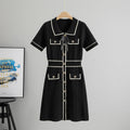 Socialite Chanel Knitted Little Black Dress Women Summer Women Collection High Waist A line Knitted Dress