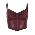Lace Stitching Leather Vest Women Trendy Sexy Short Split Chest Strap
