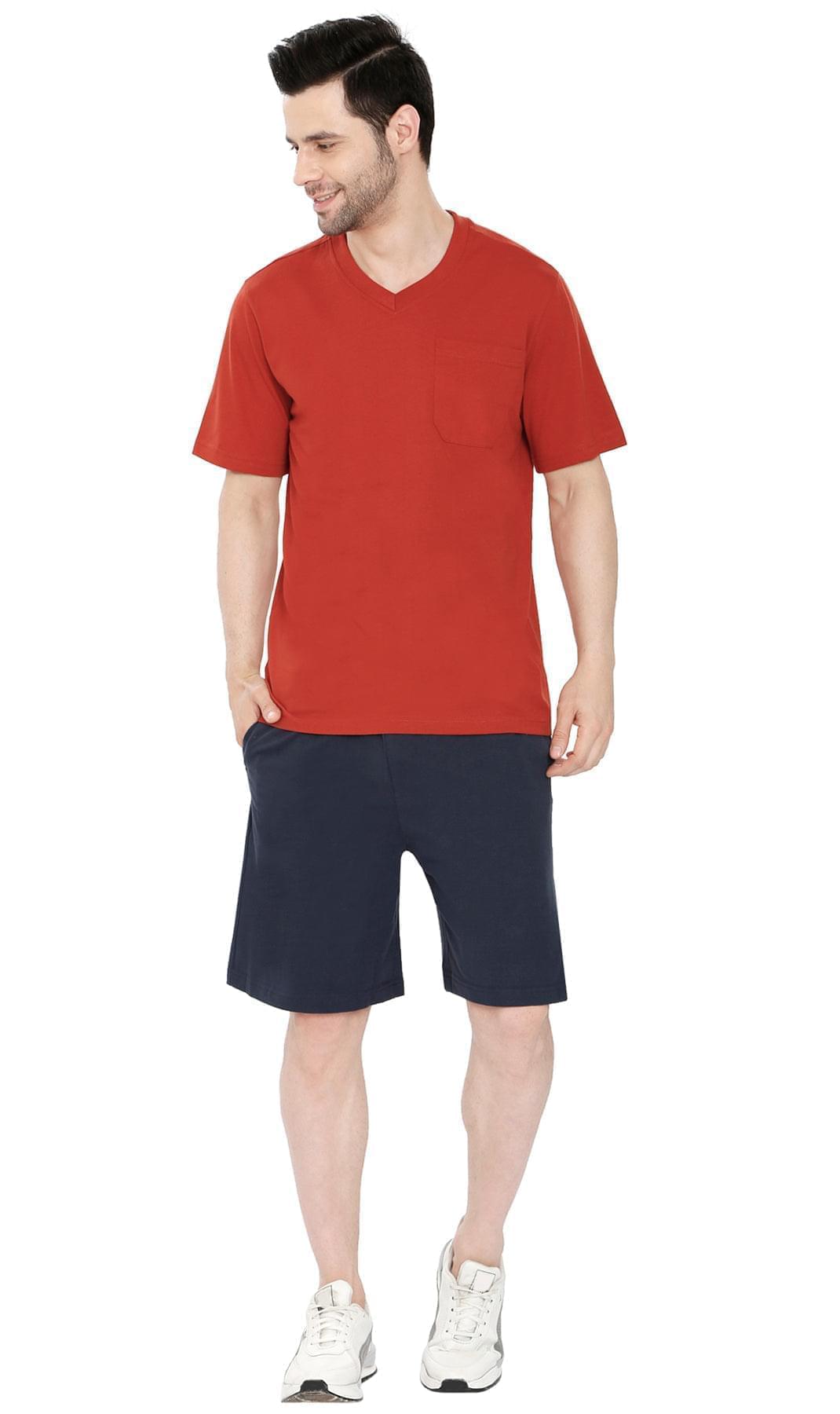 Men's Heavyweight Short Sleeve V-Neck T-Shirt – Relaxed Fit Cotton Blend with Pocket