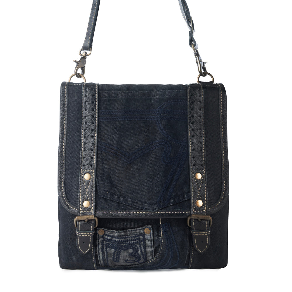 Myra Dustrider upcycled canvas vintage style Concealed-Carry bag for Women in black with leather detail