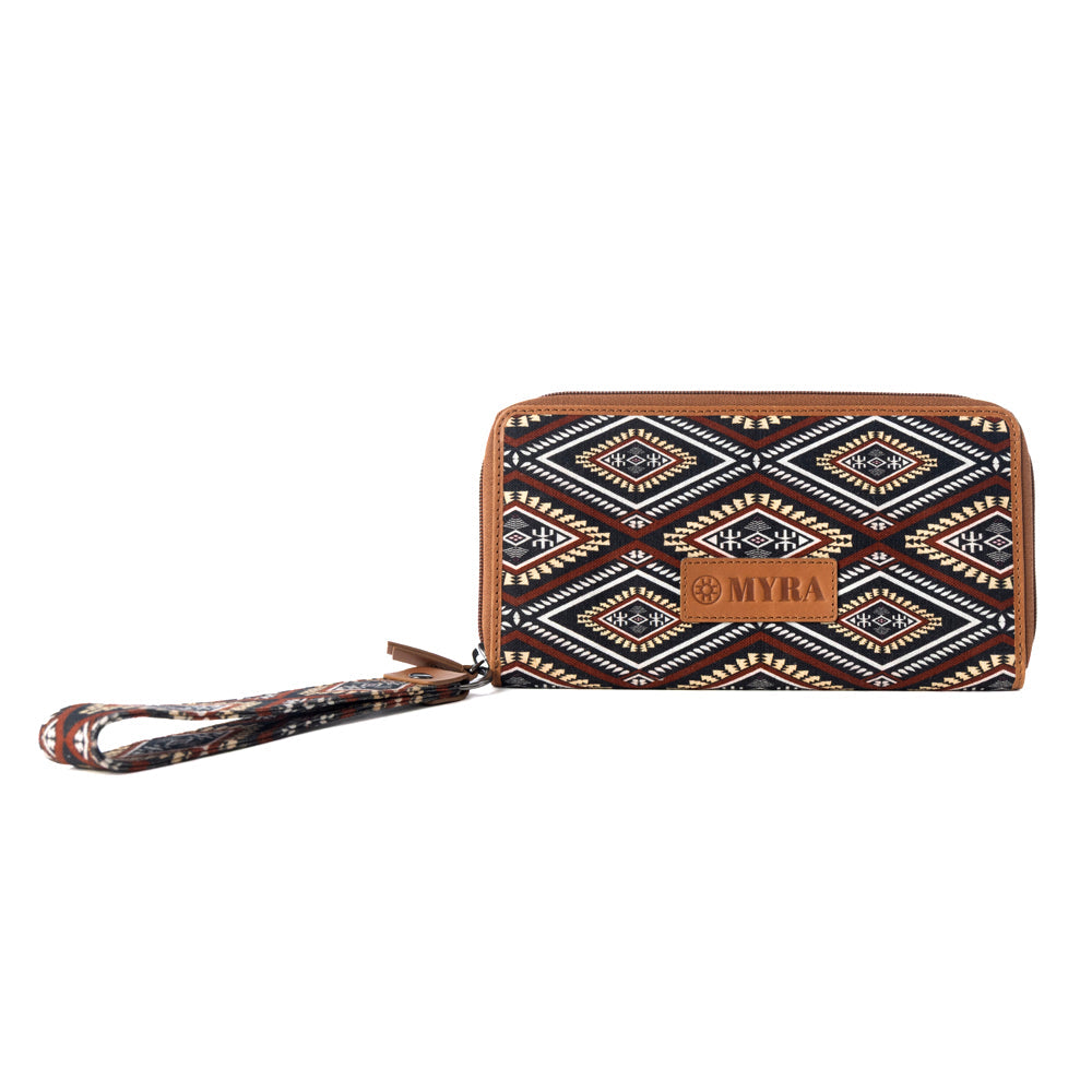 Myra Kilim Trail Western Wallet for Women in Mocha with leather detail and RFID protection