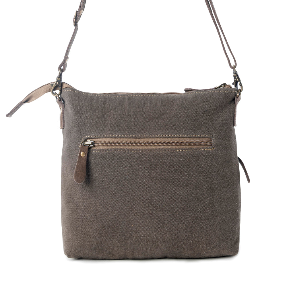 Myra Wildprint Trail Vintage Crossbody Bag for Women in olive with tile detail