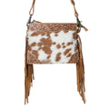 Myra Bourbon Trail Handtooled Bag for Women in brown with hairon and fringe detail