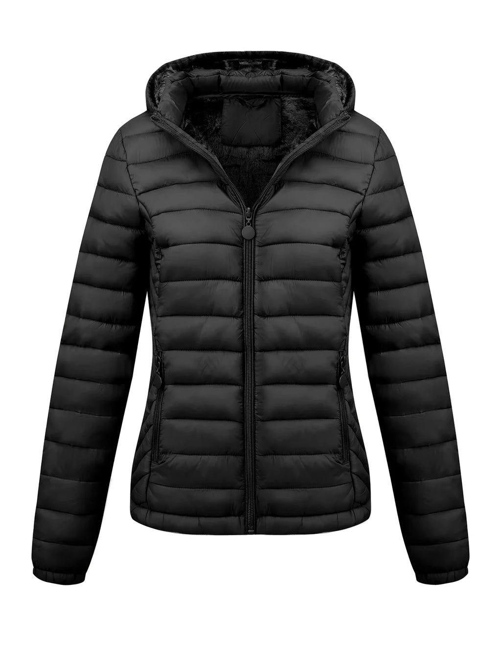 Women's Fashion Winter Padded Coat - Minimalist Hooded Puffer Jacket with Pockets for Fall/Winter