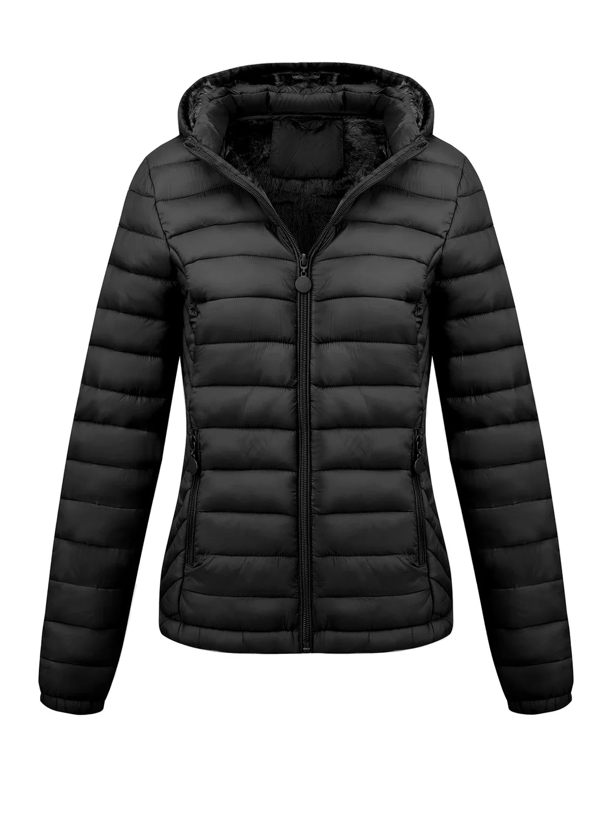 Women's Fashion Winter Padded Coat - Minimalist Hooded Puffer Jacket with Pockets for Fall/Winter