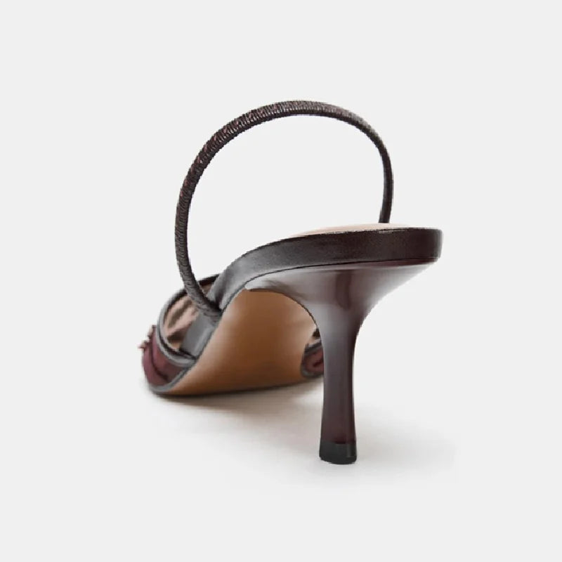 Sexy Pointed Toe Mesh Embroider High Heels for ladies Elegant String Bead pumps Summer Luxury Designer Shoe Brown Heeled Sandals