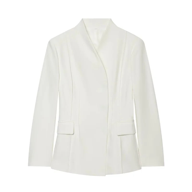 ETJ 2025 women's new fashion design three-dimensional cut high collar slim suit jacket & matching casual trousers