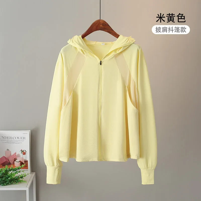 UV Protection Hooded Windbreaker Ice Silk Sun UPF 50+ UV Protection Jacket Big Brim Thin Ice Silk Sun Protection Jackets 4XL 5XL