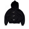 Fashionable American retro y2k design sense high street personality button solid color hoodie long sleeve pullover hoodie jacket