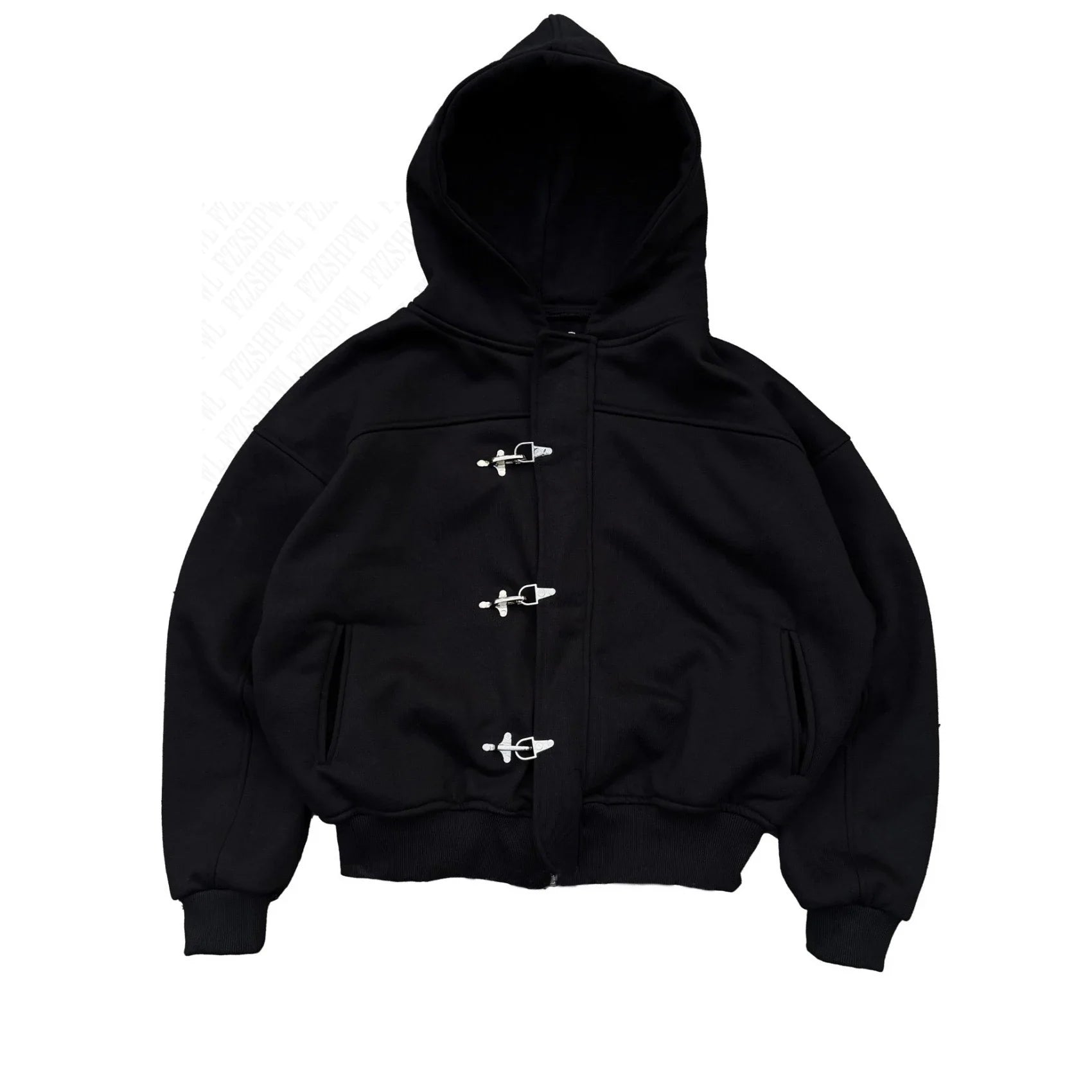 Fashionable American retro y2k design sense high street personality button solid color hoodie long sleeve pullover hoodie jacket