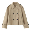 Willshela Women Fashion Khaki Double Breasted Short Trench Jacket Vintage Notched Neck Long Sleeve Female Chic Lady Coat Outfits