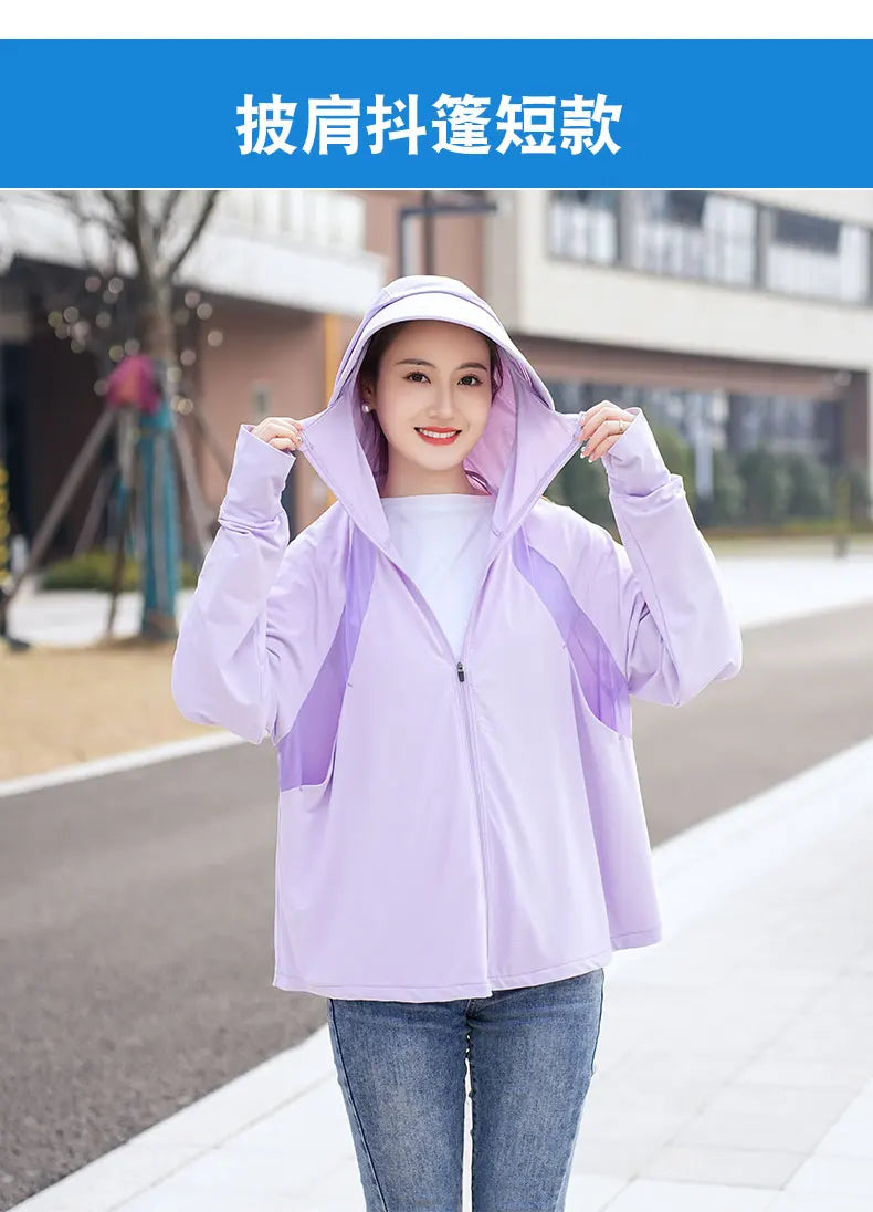 UV Protection Hooded Windbreaker Ice Silk Sun UPF 50+ UV Protection Jacket Big Brim Thin Ice Silk Sun Protection Jackets 4XL 5XL