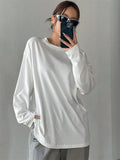 Women Basic Long Sleeve Loose O-neck T-shirt Autumn Winter Solid Color Tee Top Streetwear