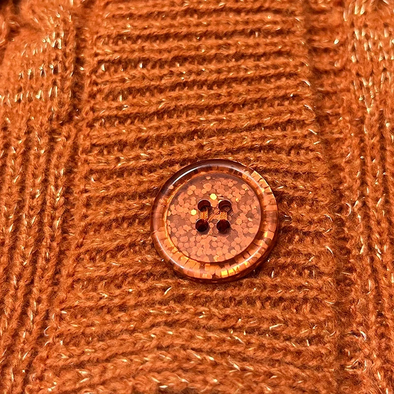 Glittery TS Cardigan Women Orange Chunky Knit Sweater with Star Embroidery Gold Thread Showgirl Cardigan Tay Cardi TLOAS