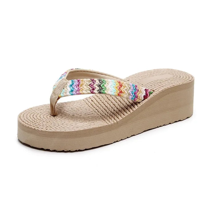 2026 Summer Hot Sale Women's Fashionable Raffia College-Style Vacation Beach Flat Flip-Flops Plus Szie 42