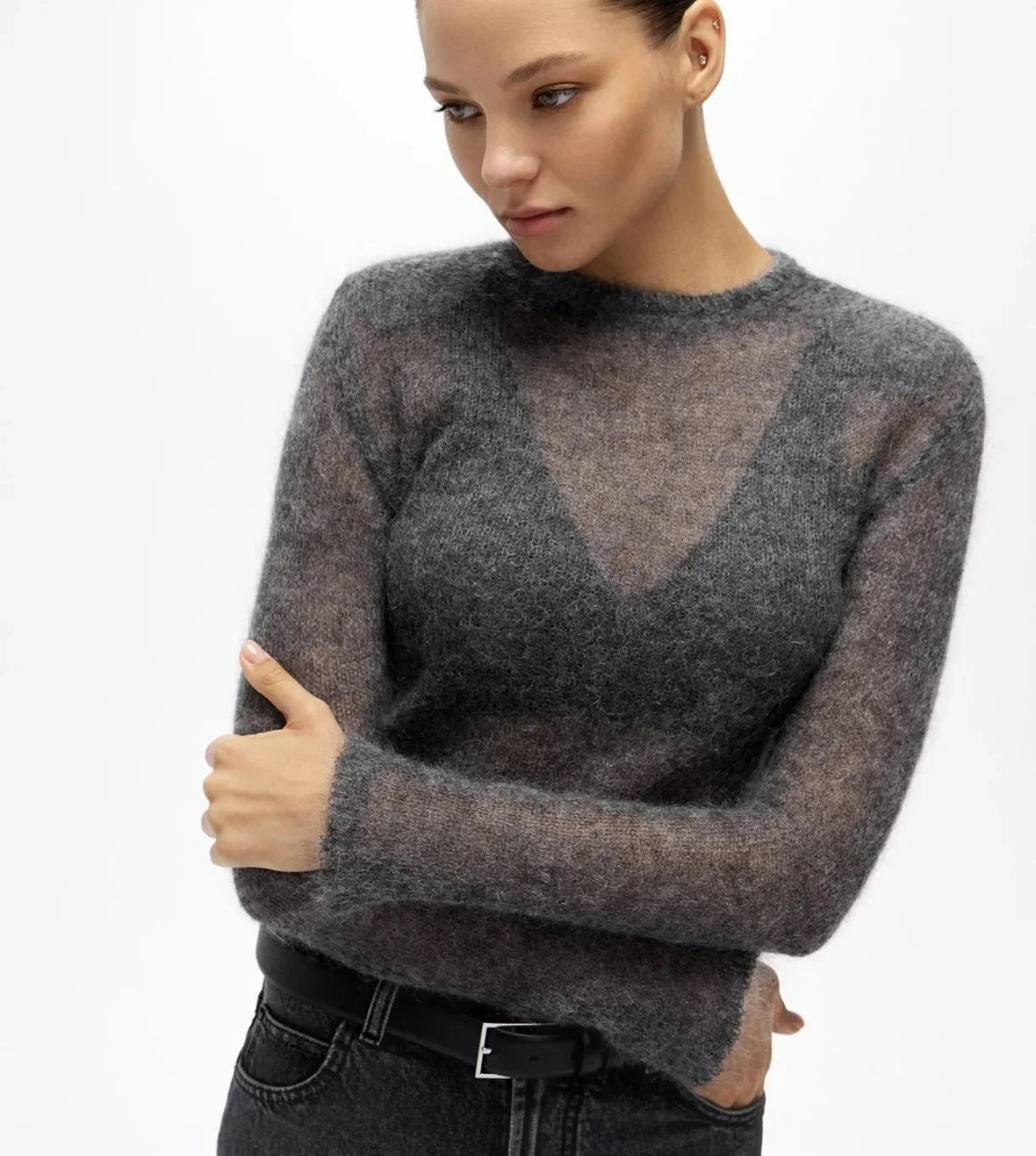 2025 Autumn Solid Color Round Neck Hollow Knitted Sweater Still Commuting Long Sleeve Hoodie Casual Long Sleeve Top