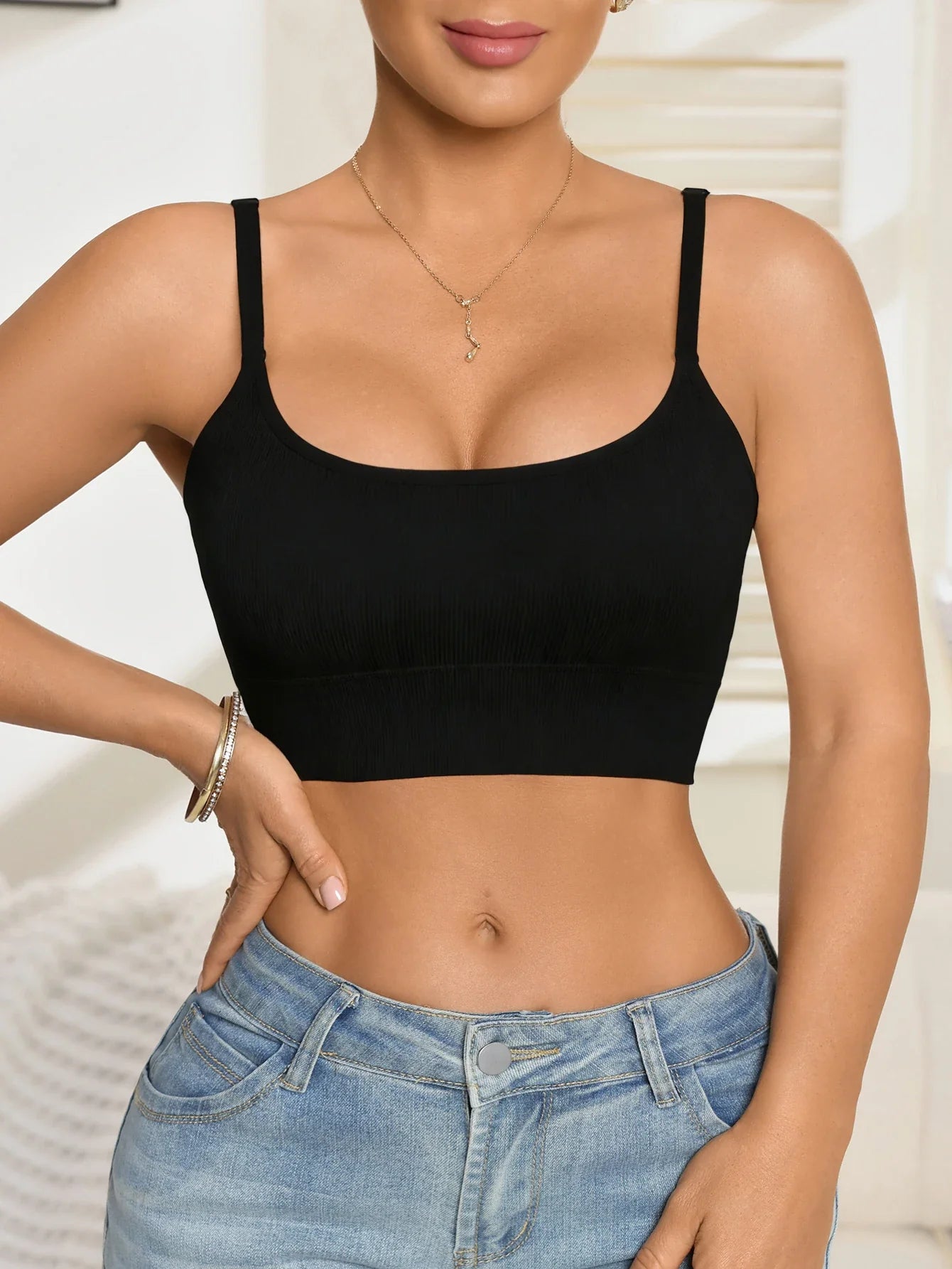 Women's Cropped Padded Camisole Tank Top Solid Korean Sleeveless Tank Top Beauty Underwear