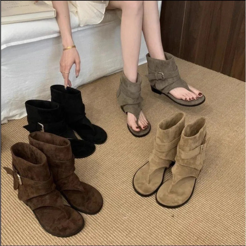 2025Spring Clip Toe Flats Sandals Summer Fashion Trend Trouser Legs Boots Casual Dress Street Style Shoes