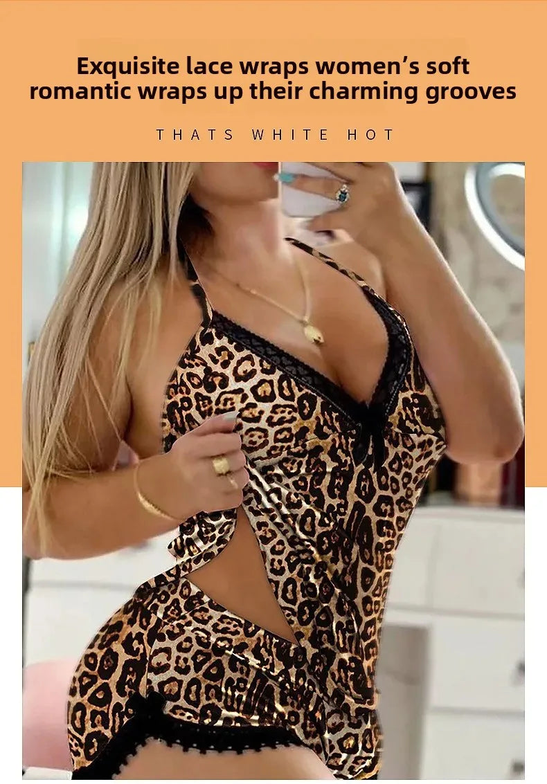 Sexy Lace Trim  Nightgown Set Large Size Home Wear Strap Sleepwear Two Piece Set Hot Sale