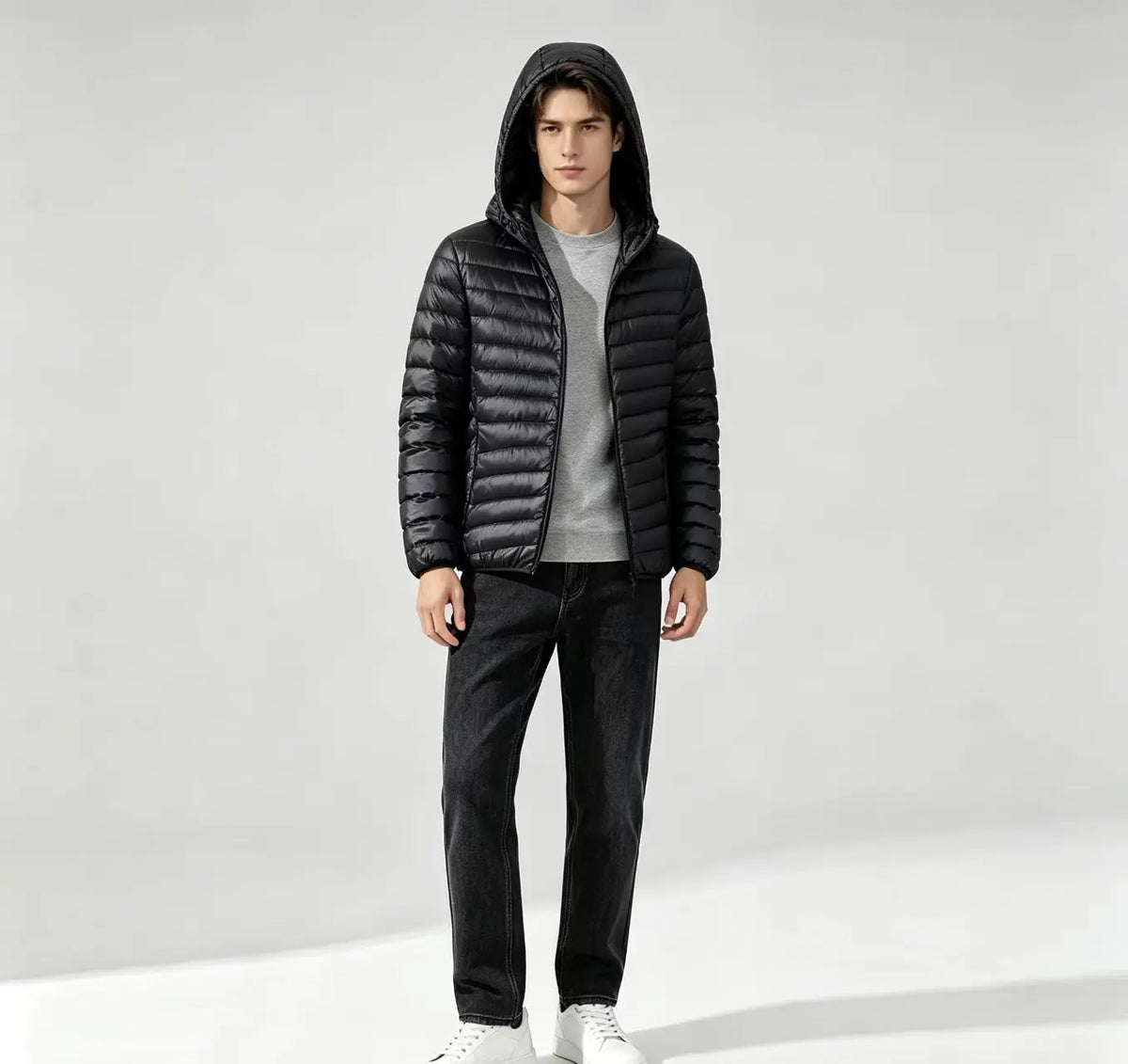 Men Solid Color Hooded Puffer Coat, Winter Lightweight Casual Outdoor Sports Warm Jacket for Male