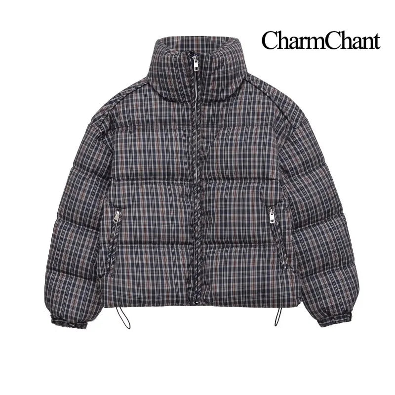 CharmChant Stand-Collar Plaid Puffer Jacket for Women Winter 2025 Padding Coat Female New in Coats Warm  Check Outerwears Parkas