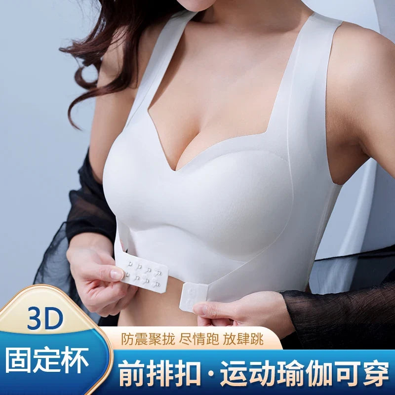 M-6XL Vest Women Seamless Underwear 2 In 1 Solid Adjustable Underwireless Bra Front Buckle Sexy Latex Shapers Humpback Corrected