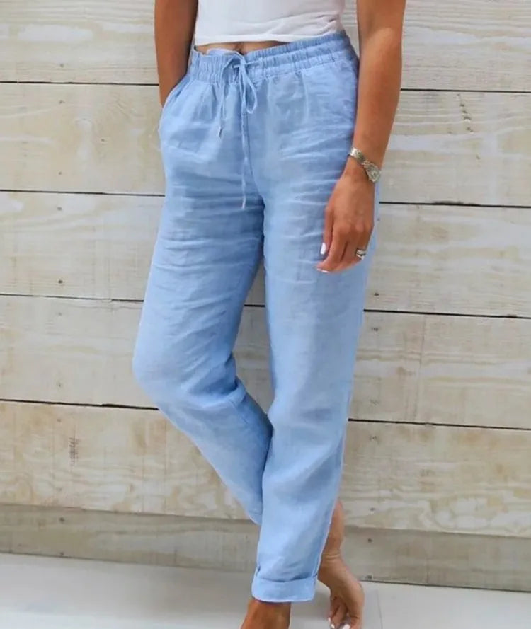 Cotton Linen Summer Pants for Women High Waist Elastic Casual Trousers Streetwear Solid Female Clothes 2026 Loose Pencil Pants