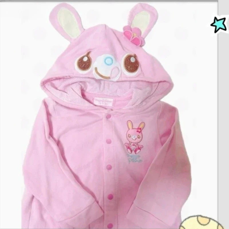 Japanese Cute Coat Embroidery Rabbit Ear Hooded Subculture Kawaii Y2k Tops Casual Fashion Sweet Coats Ropa Mujer Women Clothing