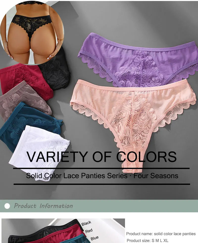 Women Sexy Lace Thongs Ladies Solid Color G-String Panties Floral Perspective Underwear Female Soft Breathable Intimate Lingerie